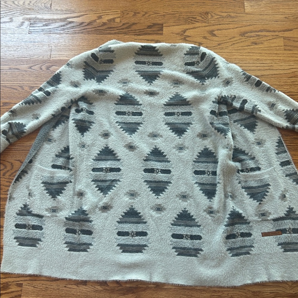 Simply Southern Gray and Patterned Duster Sweater Size Small - Picture 9 of 9